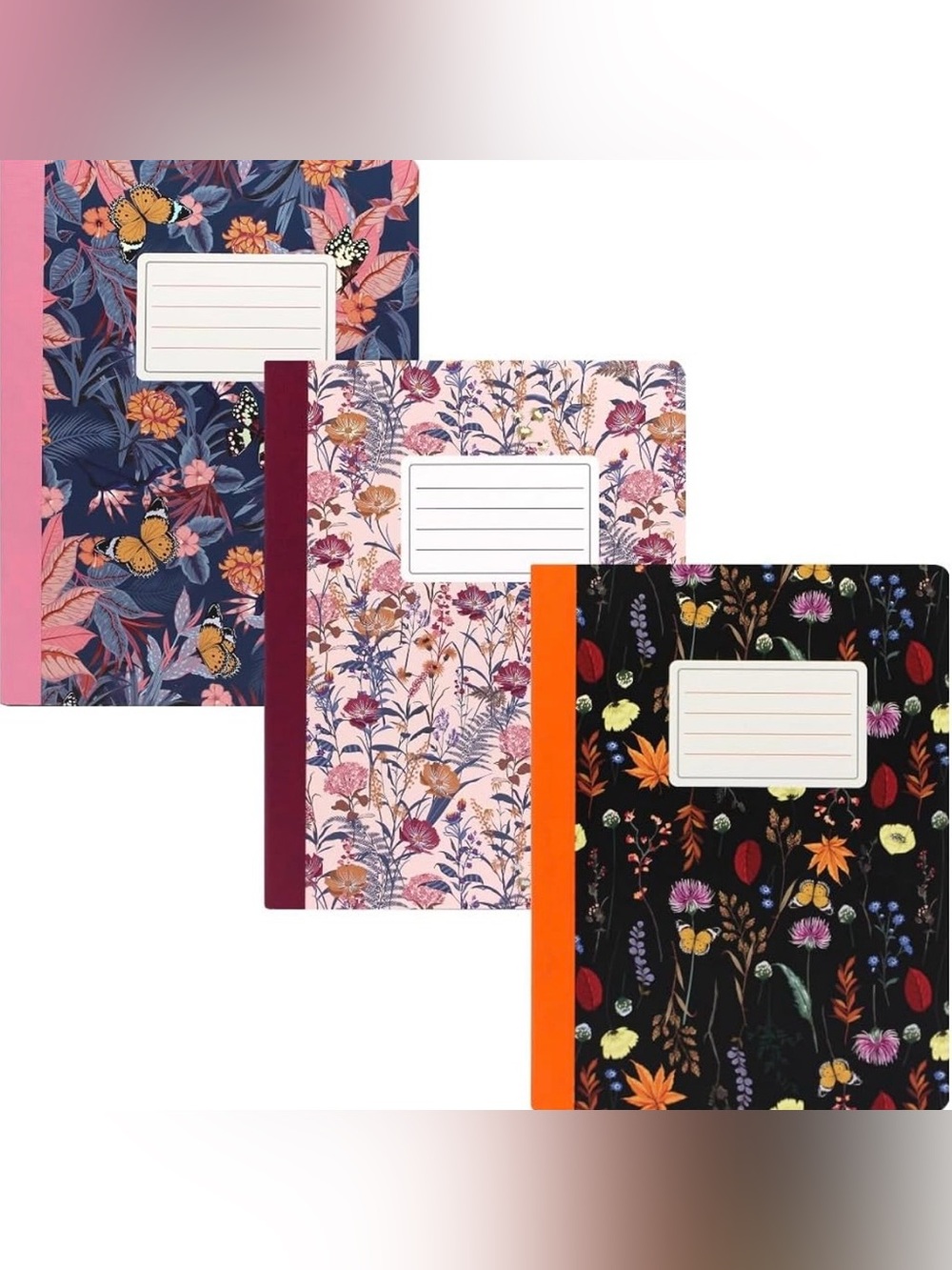 Floral Pattern Composition Notebooks - Set of 3